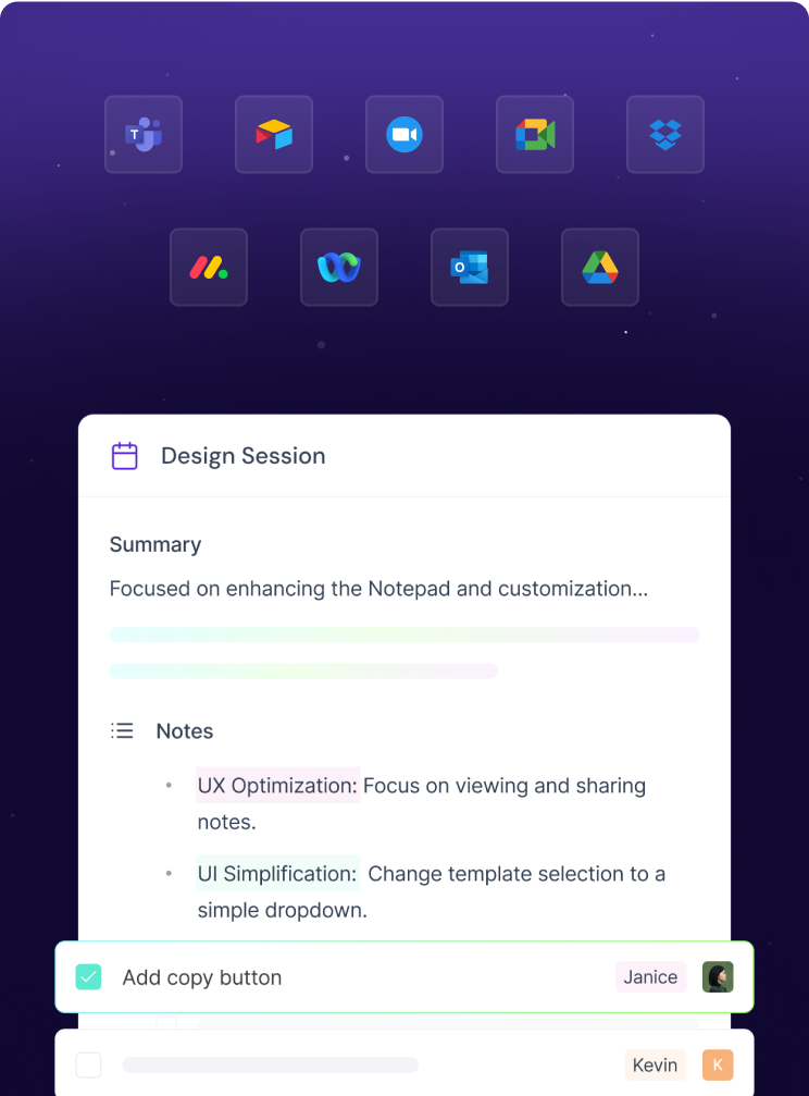 Fireflies.ai integrations interface displaying various app connections for enhanced meeting transcription and workflow automation