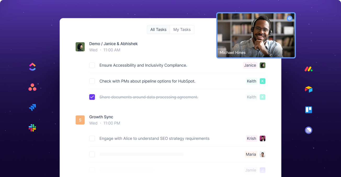 Fireflies.ai integrations interface displaying various app connections for enhanced meeting transcription and workflow automation